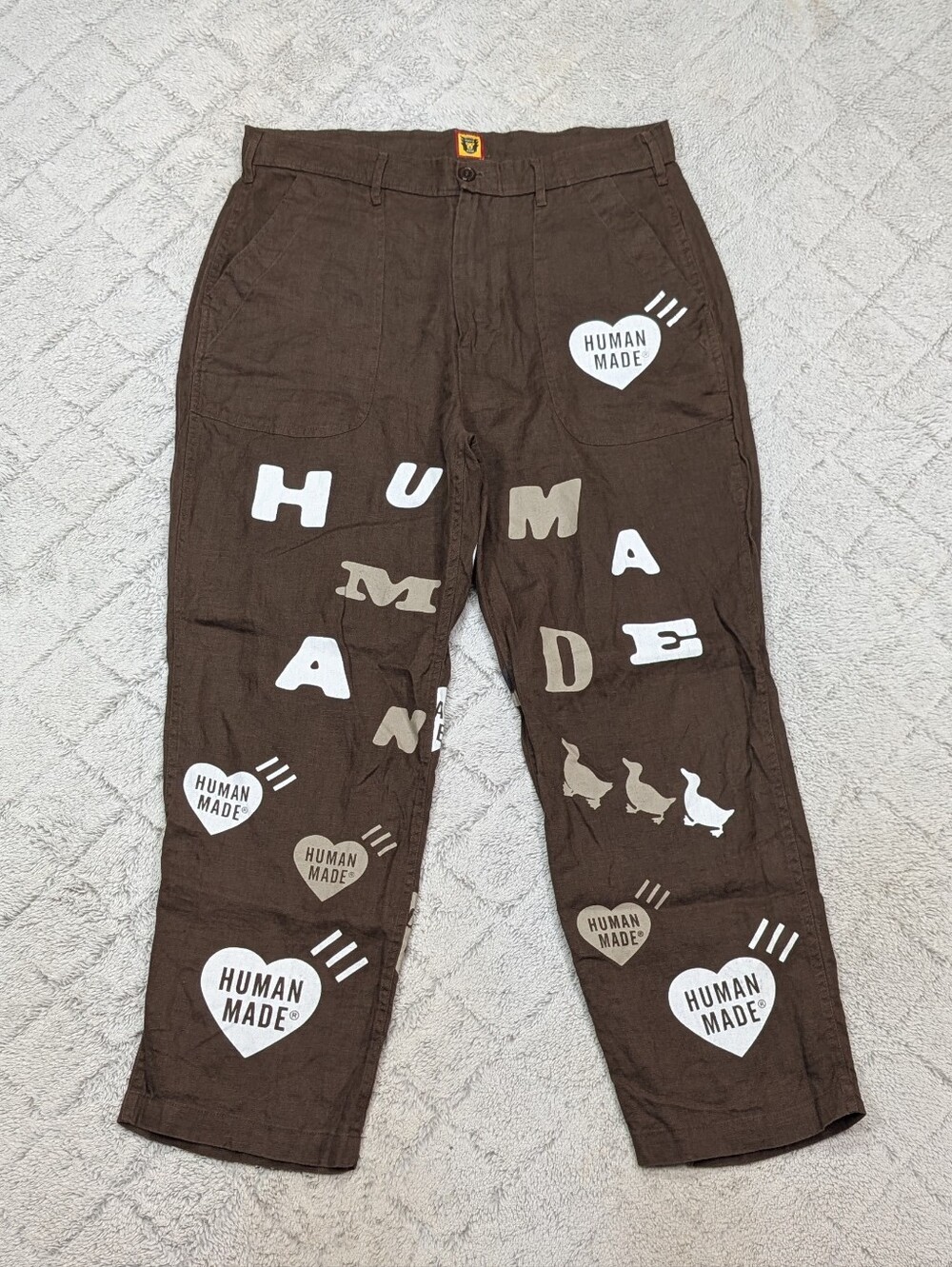 Human Made Pants Mens L Brown All Over Graphic Deck Trouser Streetwear Japan